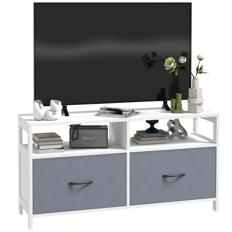 Easycomfort Mobile TV 45" max in MDF e Tessuto non Tessuto con 2 Cassetti e 2 Ripiani, 100x30x53 cm, Bianco e Grigio