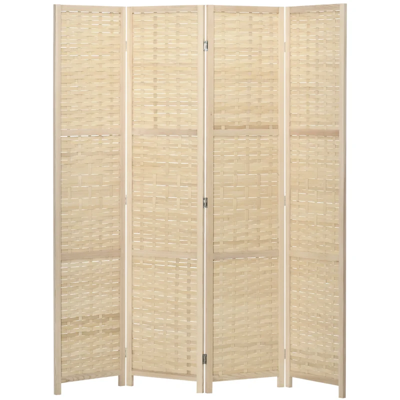 Easycomfort Paravento Separé da Interno a 4 Ante in Legno e Bambù, Pieghevole e Salvaspazio Altezza 170cm, Marrone