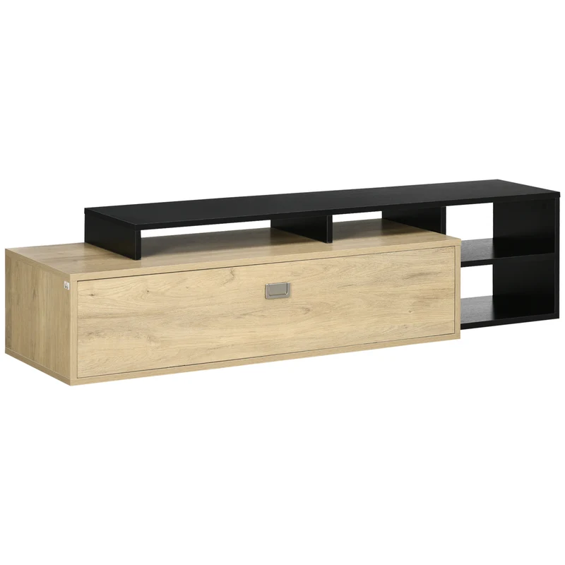 Easycomfort Mobile TV 32"-65" con Ripiano Rimovibile e Armadietto con Anta Ribaltabile in MDF, 163x40x38 cm, color Legno e Nero