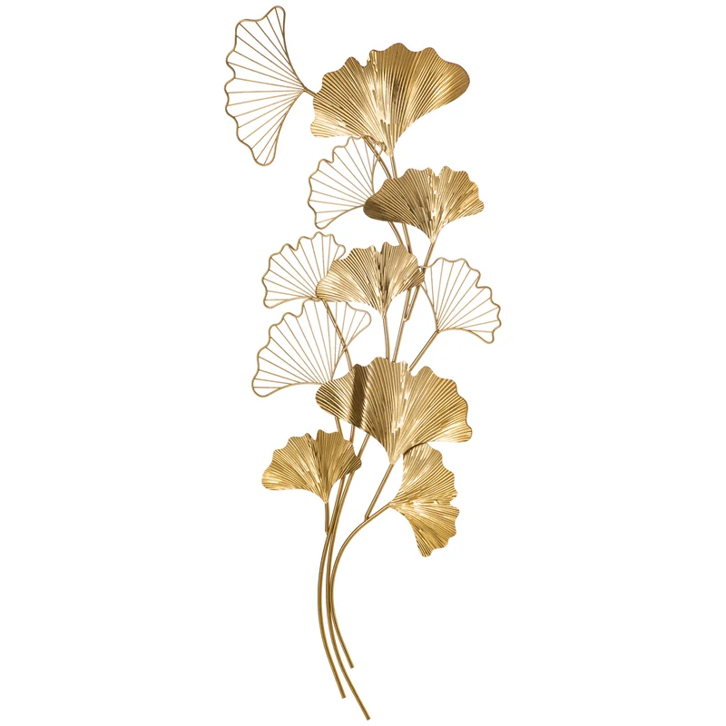 Easycomfort Decorazione Murale 3D in Metallo, Wall Art Dorata con Foglie di Ginkgo 138x70cm
