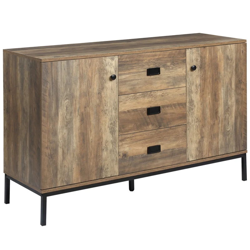Easycomfort Credenza Moderna in Truciolato e Metallo con 2 Armadietti a 2 Ante con Ripiani e 3 Cassetti, 120x39.5x77 cm