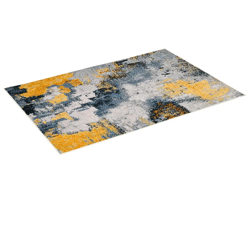EasyComfort Tappeto Moderno Pelo Corto in Poliestere per Interni, 200x140cm, Grigio Giallo Bianco