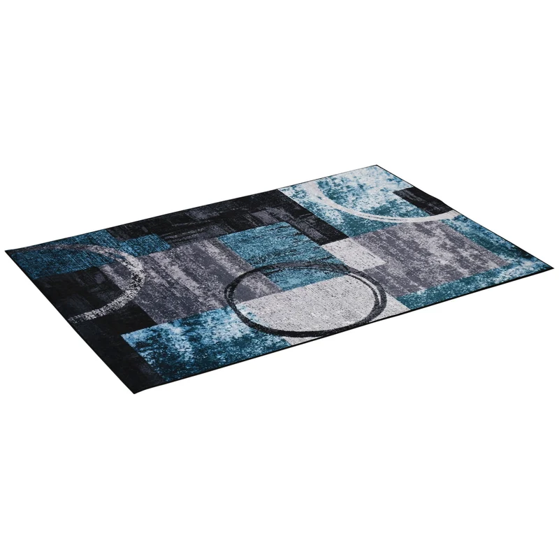 Easycomfort Tappeto Moderno Pelo Corto in Poliestere per Interni, 200x140cm, Blu Nero e Bianco