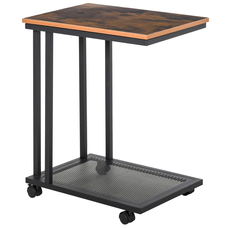 EasyComfort Tavolino Angolare per Divano e Letto con 4 Rotelle in Legno Stile Industrial, 51x36x61 cm