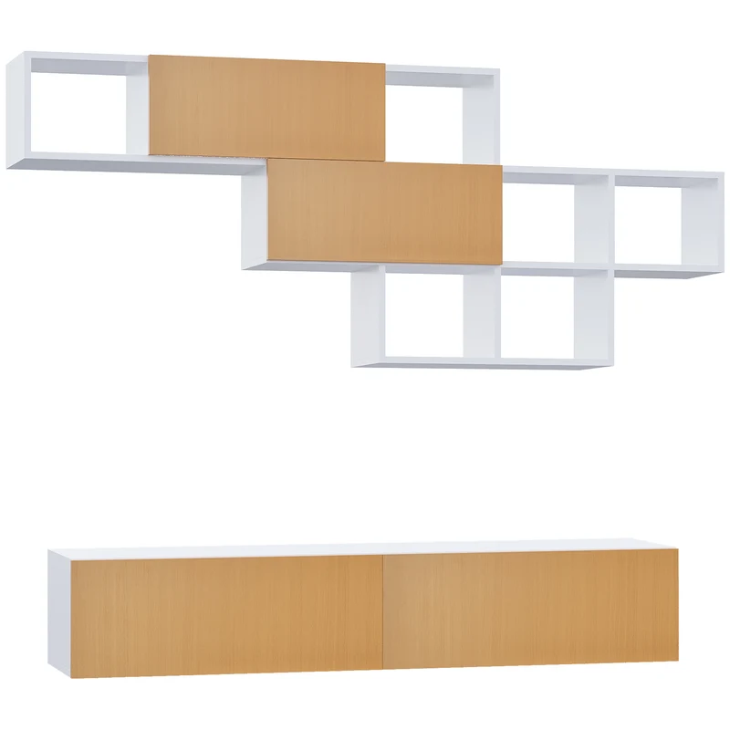 Easycomfort Mobile TV Sospeso per TV 60" max con Armadietto a Parete, Set 2 Pezzi in Truciolato per Soggiorno e Camera da Letto