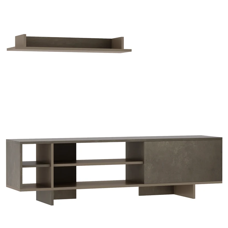 Easycomfort Set Mobile Porta TV con Armadietto e Mensola da Appendere in Legno, 160x35.6x44cm - Grigio