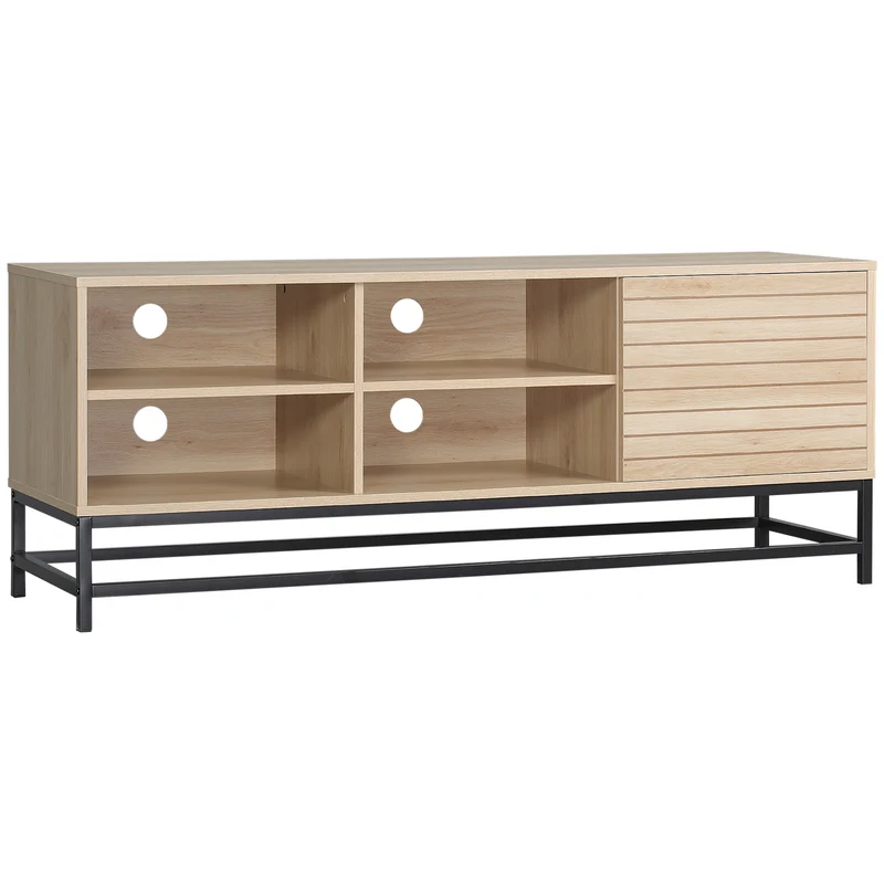 Easycomfort Mobile TV Moderno per TV max 60" in MDF e Acciaio con 4 Ripiani Aperti e Armadietto a 2 Livelli, 140x40x55.3 cm