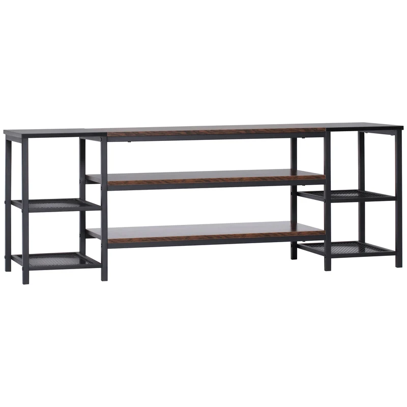 Easycomfort Mobile TV Moderno per TV fino a 60" con 6 Ripiani Aperti, in Acciaio e Truciolato, 140x40x50 cm, Marrone e Nero