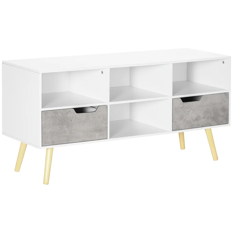 Easycomfort Mobile TV Moderno con Cassetti e Mensole in Legno per TV fino 50", 117x39x56.7cm, Bianco e Grigio