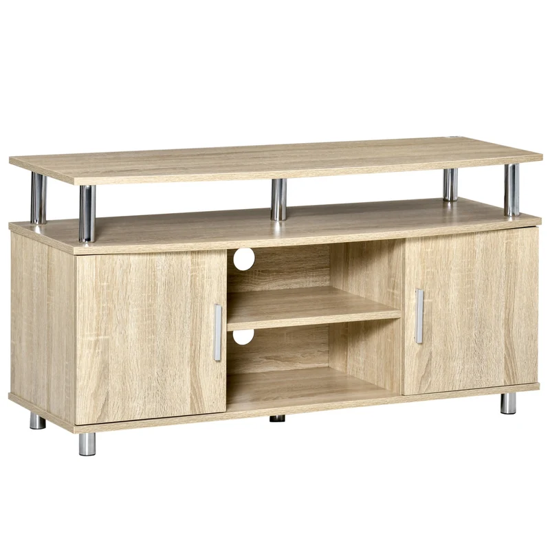 Easycomfort Mobile TV Moderno con 2 Ripiani, Fori Passacavi e 2 Armadietti in MDF 105x40x55cm - Quercia