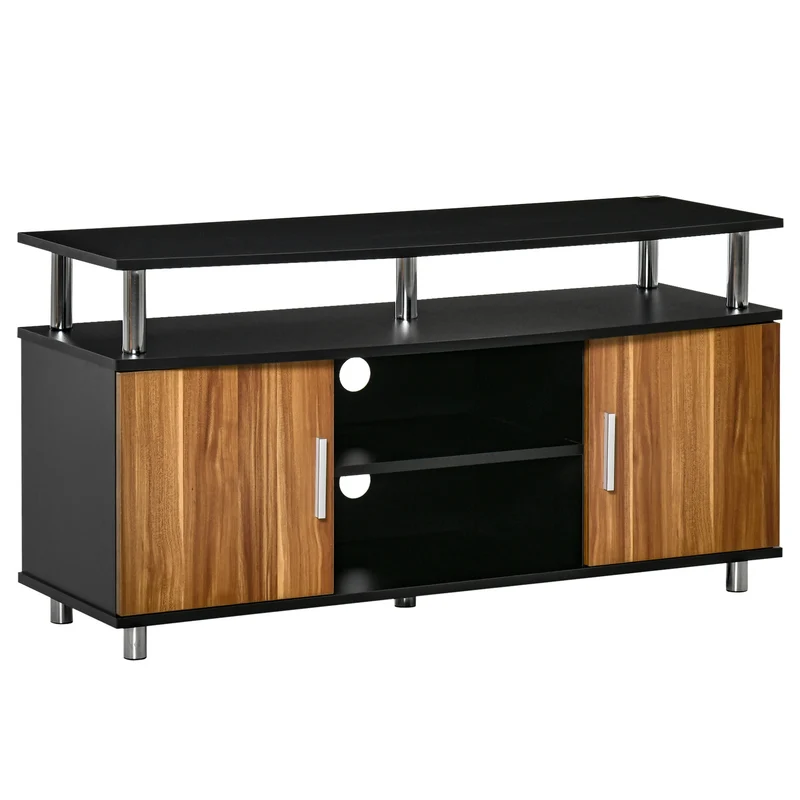 EasyComfort Mobile TV Moderno con 2 Ripiani, Fori Passacavi e 2 Armadietti in MDF 105x40x55cm - Nero/Marrone