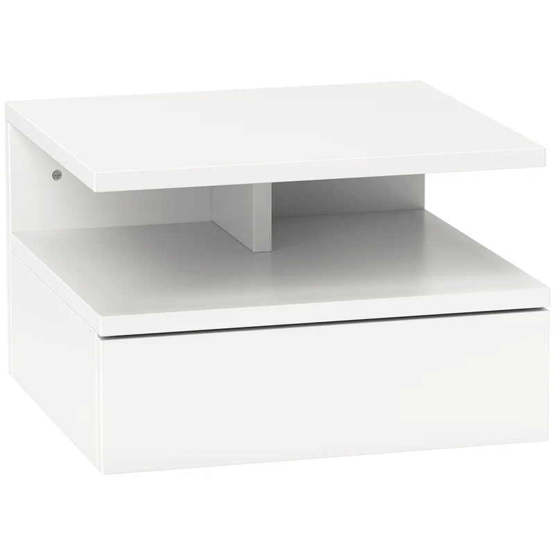 EasyComfort Comodino Sospeso per Camera da Letto con Cassetto e Mensola in Legno, 35x32x22.5cm, Bianco