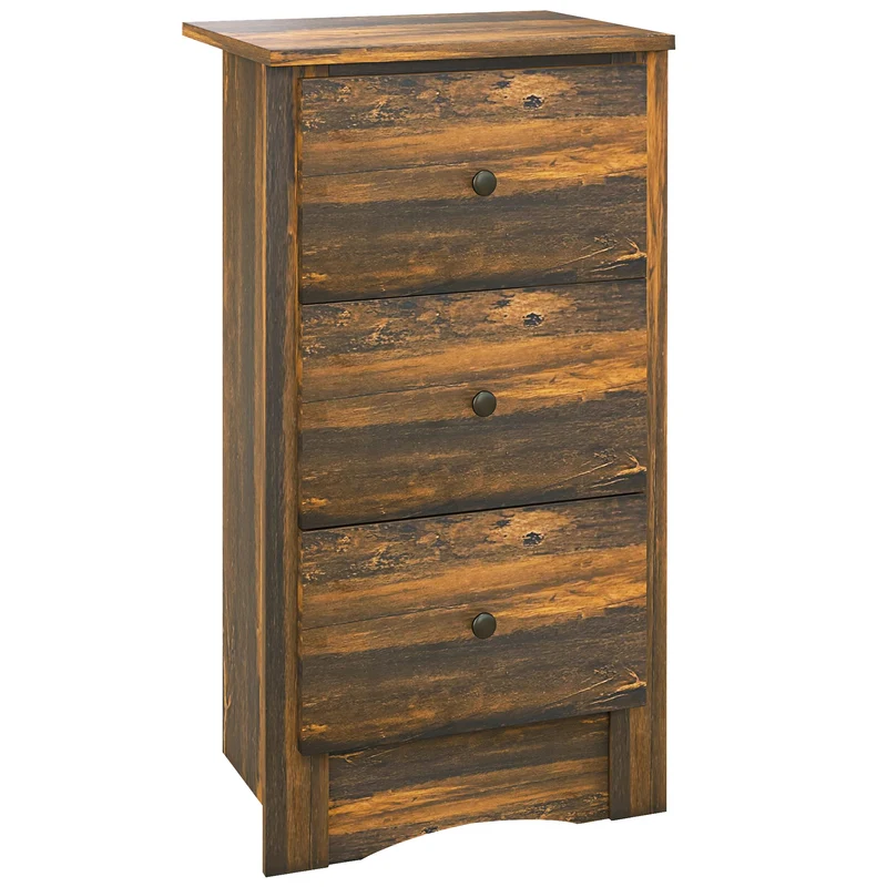 EasyComfort Comodino con 3 Cassetti dallo stile Rustico in Legno, 40x30x74 cm, Marrone