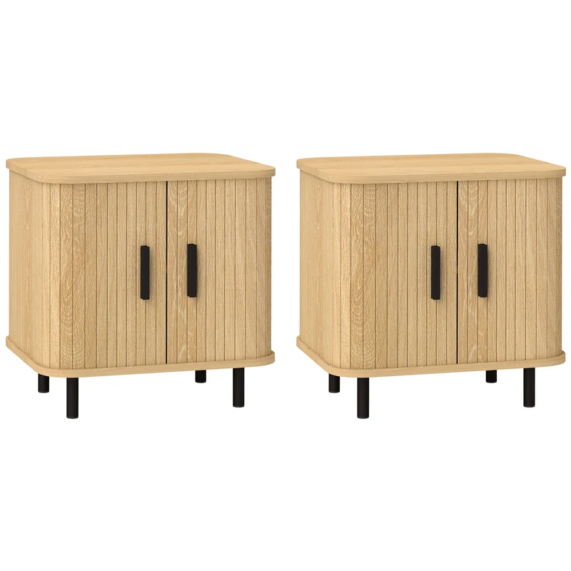 EasyComfort Set 2 Comodini in stile Nordico con Ripiano a 2 Livelli, in Legno e Acciaio, 48x40x48 cm, Nero e Rovere