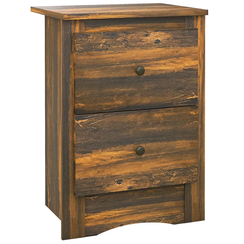 EasyComfort Comodino con 2 Cassetti dallo stile Rustico in Legno, 40x30x56 cm, Marrone