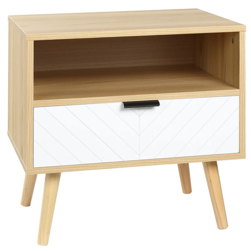 EasyComfort Comodino Moderno con Cassetto Estraibile e Ripiano Aperto, in Legno, 50x39.5x49.5 cm, Bianco e color Legno
