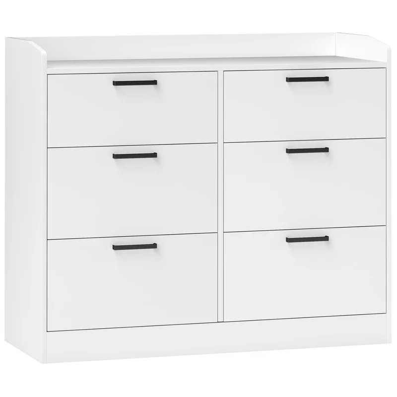 EasyComfort Cassettiera 6 Cassetti in Legno con Bordi Rialzati e Maniglie a U, 110x40x88 cm, Bianco