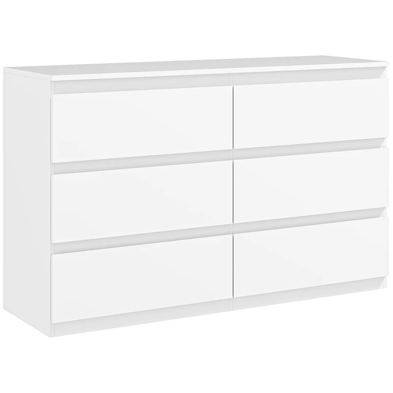 EasyComfort Cassettiera 6 Cassetti per Camera da Letto in Legno con Guide in Metallo, 120x39x75 cm, Bianco