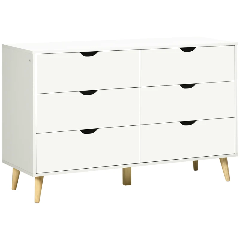 EasyComfort Cassettiera 6 Cassetti con Maniglie Laminate, in Legno di Pino, 120x40x76 cm, Bianca e color Legno