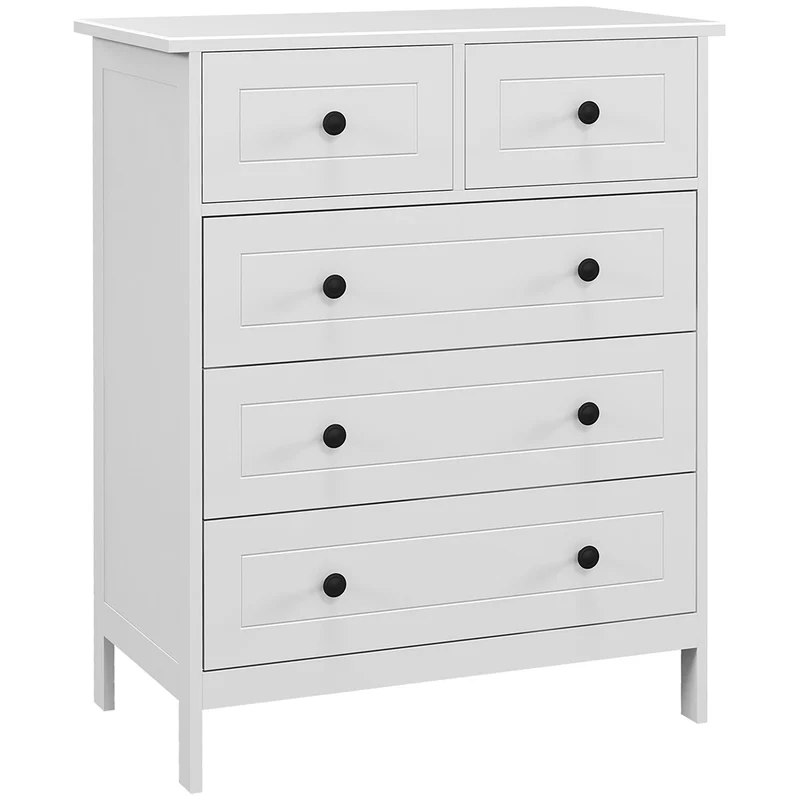 EasyComfort Cassettiera con 5 Cassetti in Legno Salvaspazio e Antiribaltamento, 74x40x91cm, Bianco