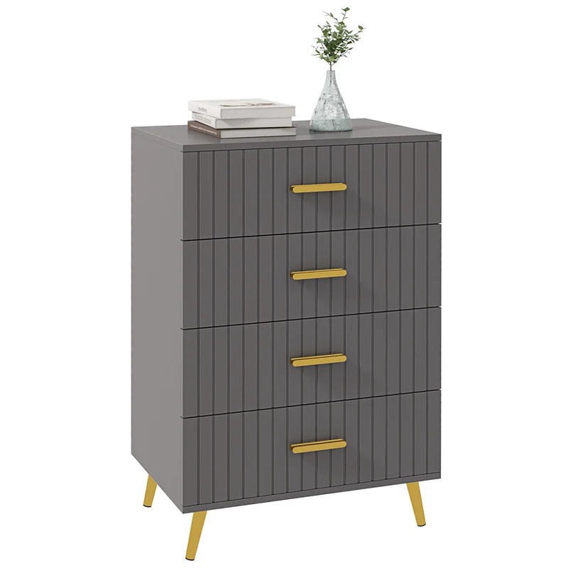 EasyComfort Cassettiera 4 Cassetti Moderna in Legno e Alluminio, 60x40x90 cm, Oro e Grigio Scuro