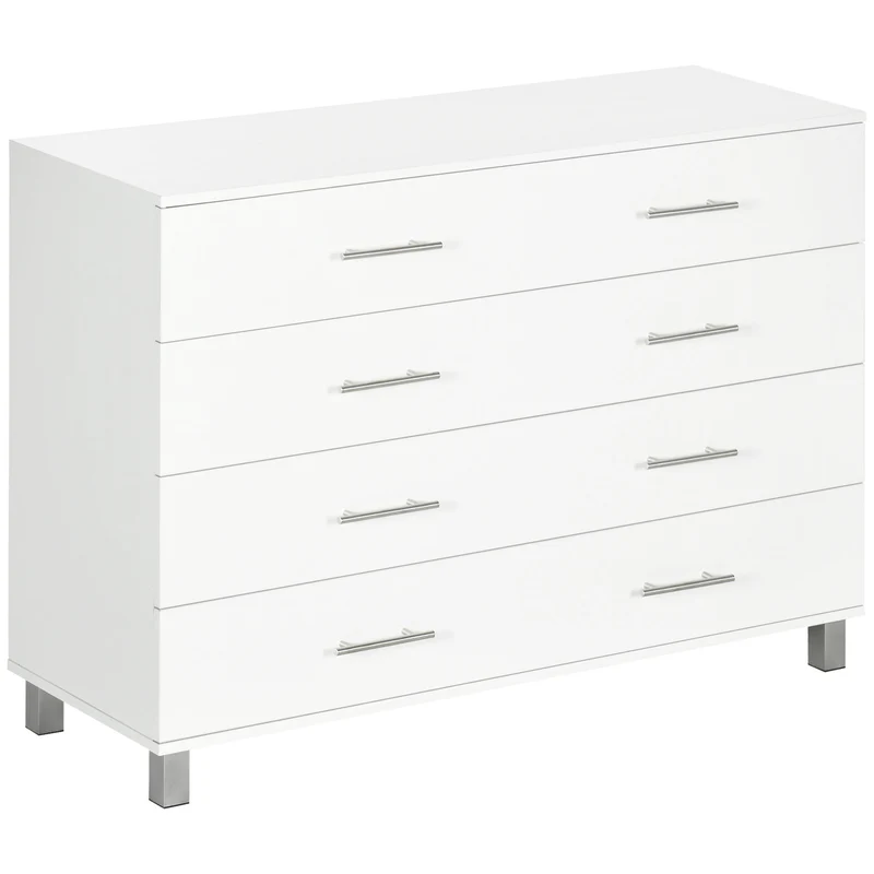 EasyComfort Cassettiera 4 Cassetti per Camera da Letto in Legno con Maniglie in Metallo, Bianco
