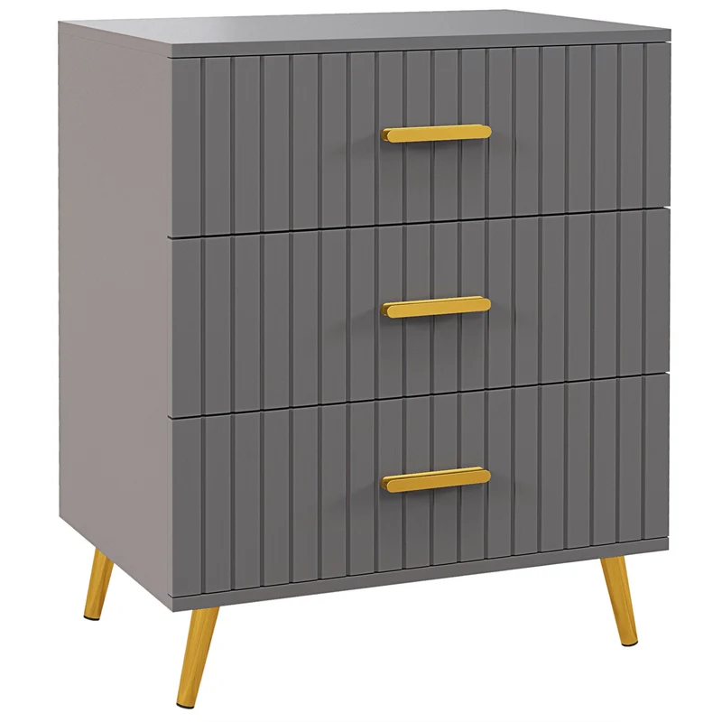 EasyComfort Cassettiera 3 Cassetti Moderna in Legno e Alluminio, 60x40x71.5 cm, Oro e Grigio Scuro