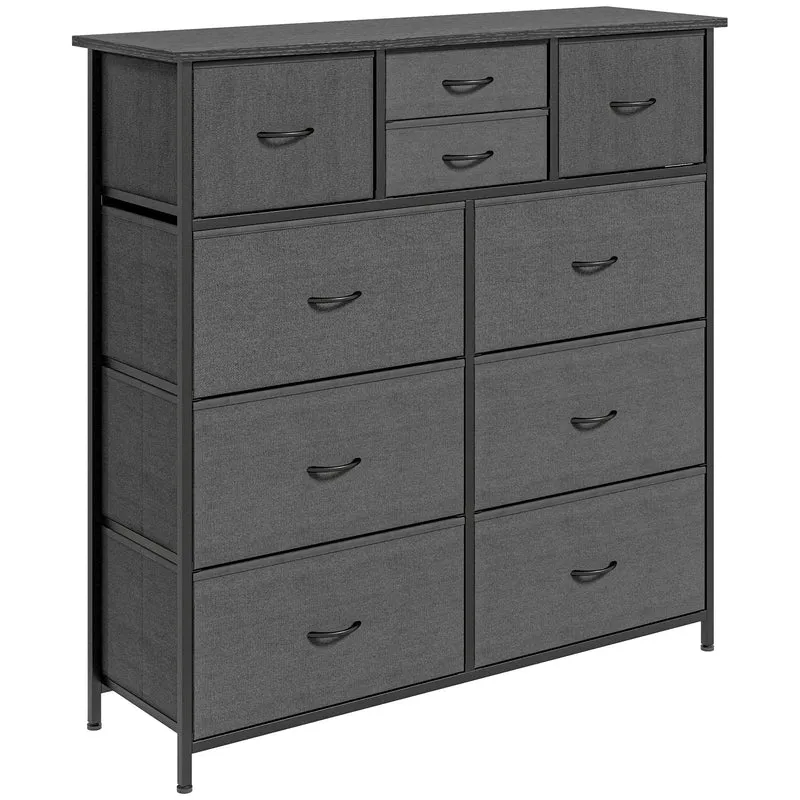 EasyComfort Cassettiera 10 Cassetti Moderna in Tessuto non Tessuto, Acciaio e MDF, 100x30x100 cm, Nera