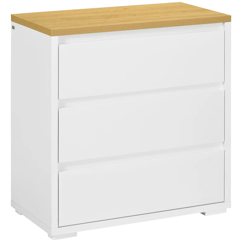 Easycomfort Cassettiera a 3 Cassetti in Truciolato Bianco per Camera da Letto, Studio e Soggiorno, 70Lx37x75cm