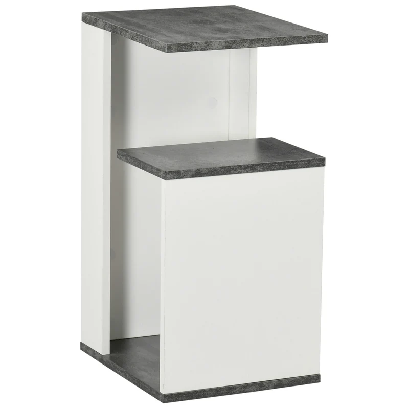 Easycomfort Comodino con Ripiano Aperto in Truciolato dal Design Irregolare, 35x29.5x60 cm, Grigio e Bianco