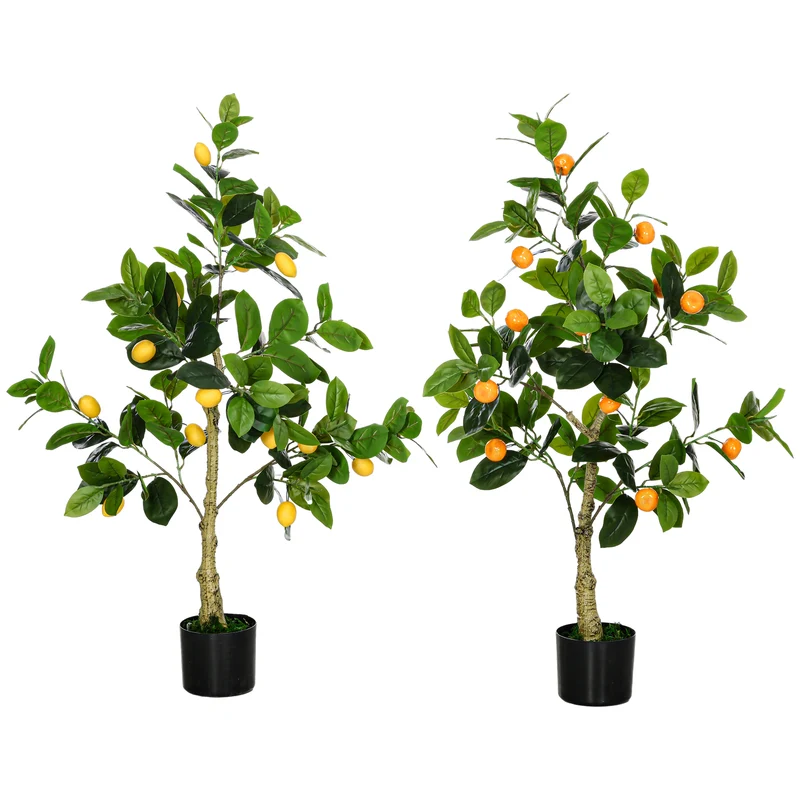 EasyComfort Set 2 Piante Artificiali di Limone e Arancia Alte 120cm per Interno con Vaso