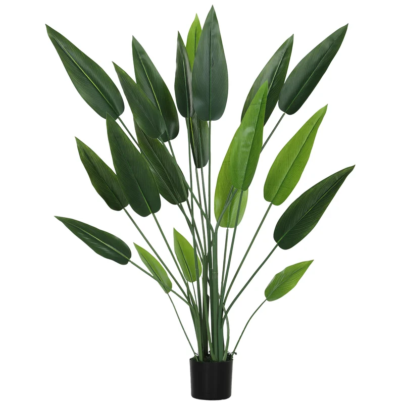 EasyComfort Pianta Artificiale Verde di Uccello del Paradiso da 20 Foglie di 140 cm con Vaso, in PE, PEVA e PP