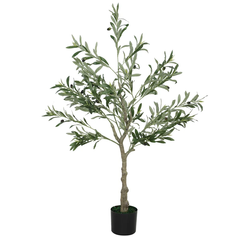 EasyComfort Pianta Artificiale di Olivo Alta 120 cm, Albero Finto con 450 Foglie e 20 Olive, Vaso Incluso