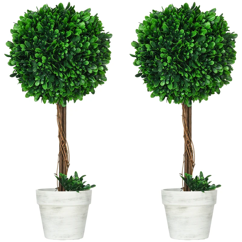EasyComfort Set 2 Piante Finte Alberi di Bosso da Interno ed Esterno con Vaso, Ø28x60cm