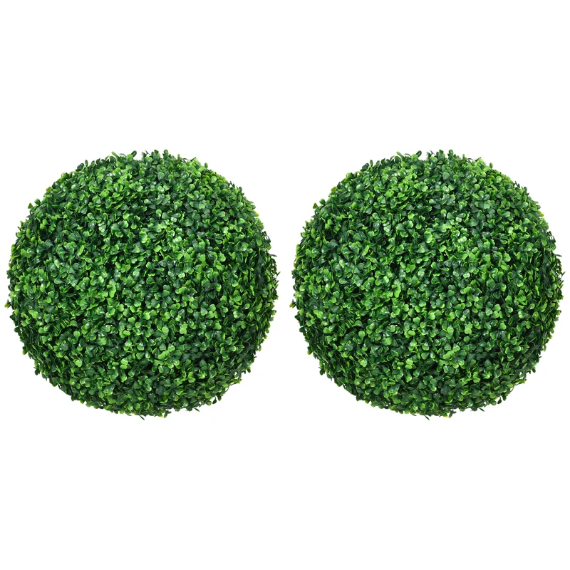 EasyComfort Set di 2 Piante Finte Sfera di Bosso Ø40cm, Decorazione per Interno ed Esterno, Verde