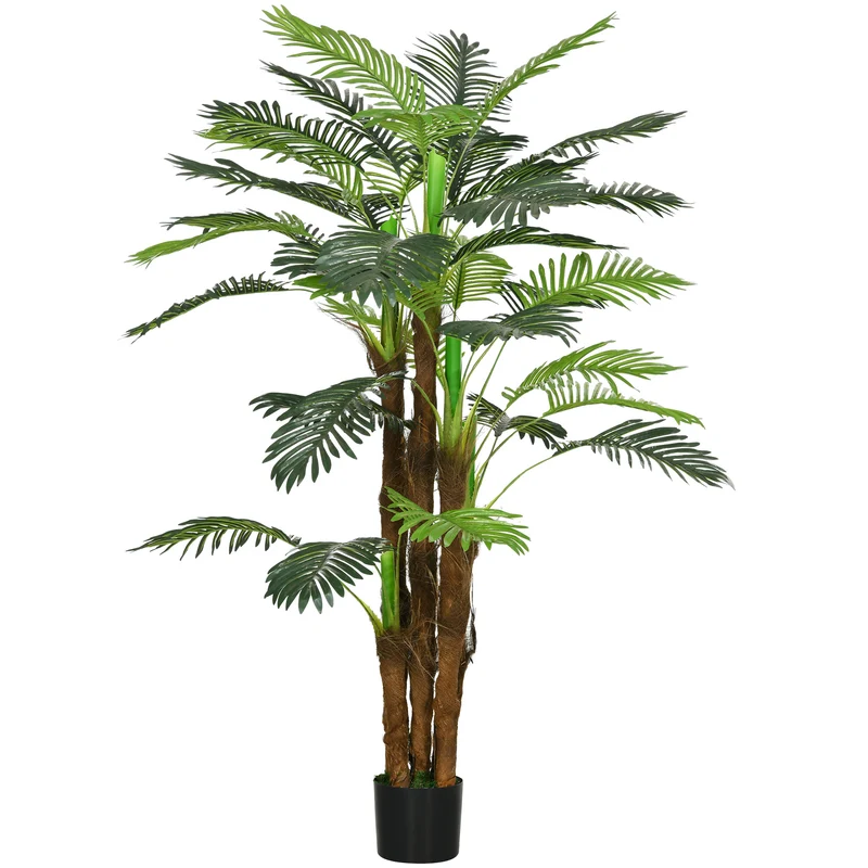 EasyComfort Palma Artificiale Verde da 160 cm in Vaso con 36 Foglie, in PE e Cemento per Interno ed Esterno