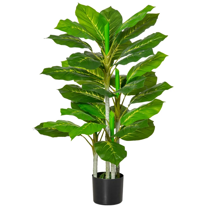 EasyComfort Pianta Verde Artificiale da 95 cm e 33 Foglie con Vaso Nero Ø15x13 cm, in PEVA, PE e Cemento