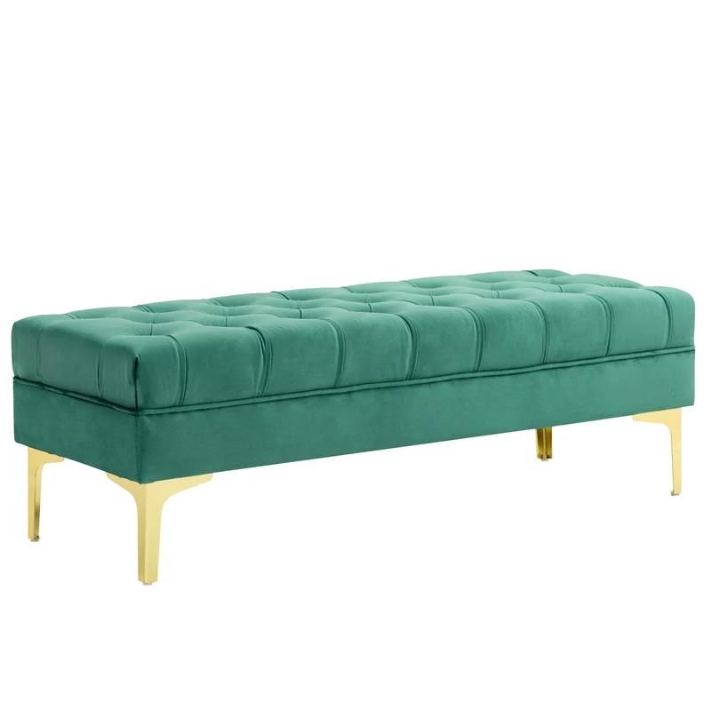 EasyComfort Panca Fondo Letto Imbottita con Rivestimento Trapuntato in Tessuto Effetto Velluto, 118x45x42 cm, Verde Scuro