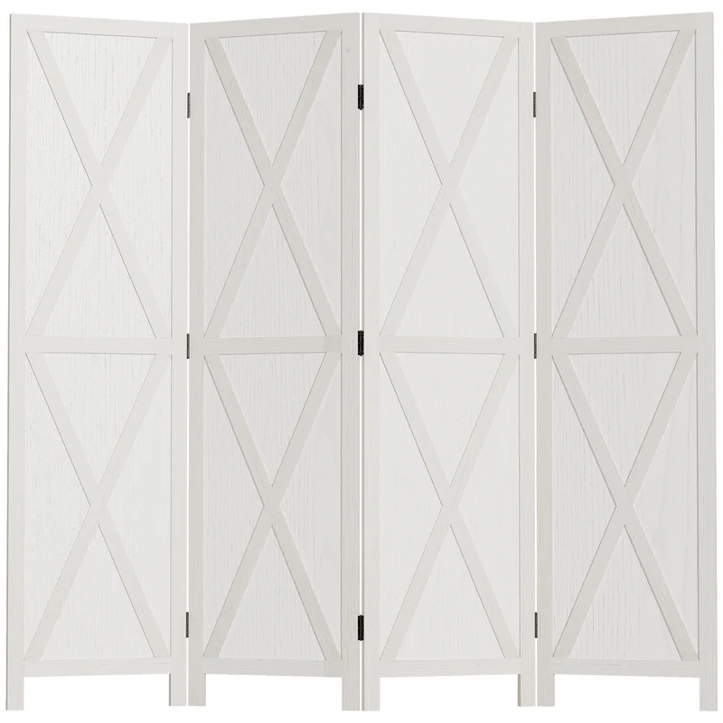 EasyComfort Paravento a 4 Ante per Interni, Divisorio in Legno per Camera e Ufficio, 182x170 cm, Bianco