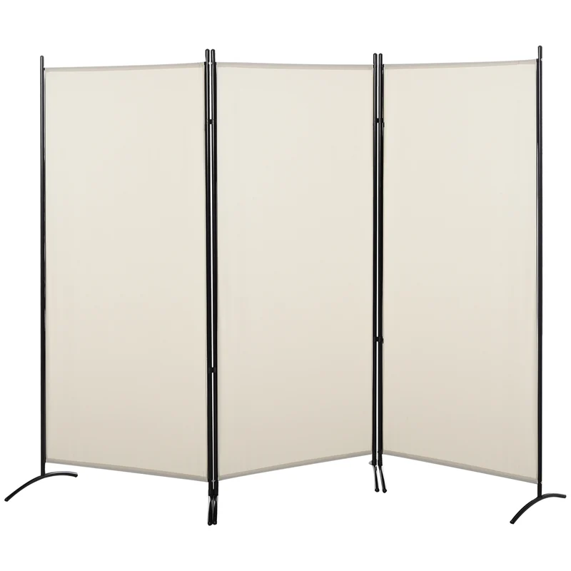 EasyComfort Paravento Separé da Interno a 3 Pannelli Pieghevole in Metallo e Poliestere, 253x50x182cm, Beige