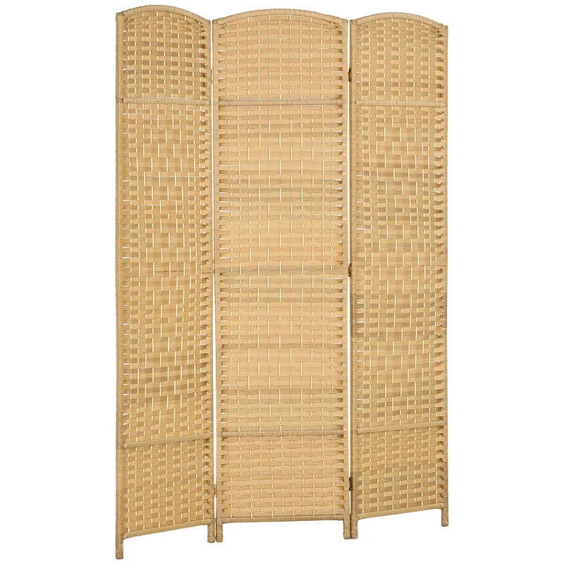 EasyComfort Paravento a 3 Ante Pieghevole per Interni Autoportante e Intrecciato, 135x180 cm, color Legno