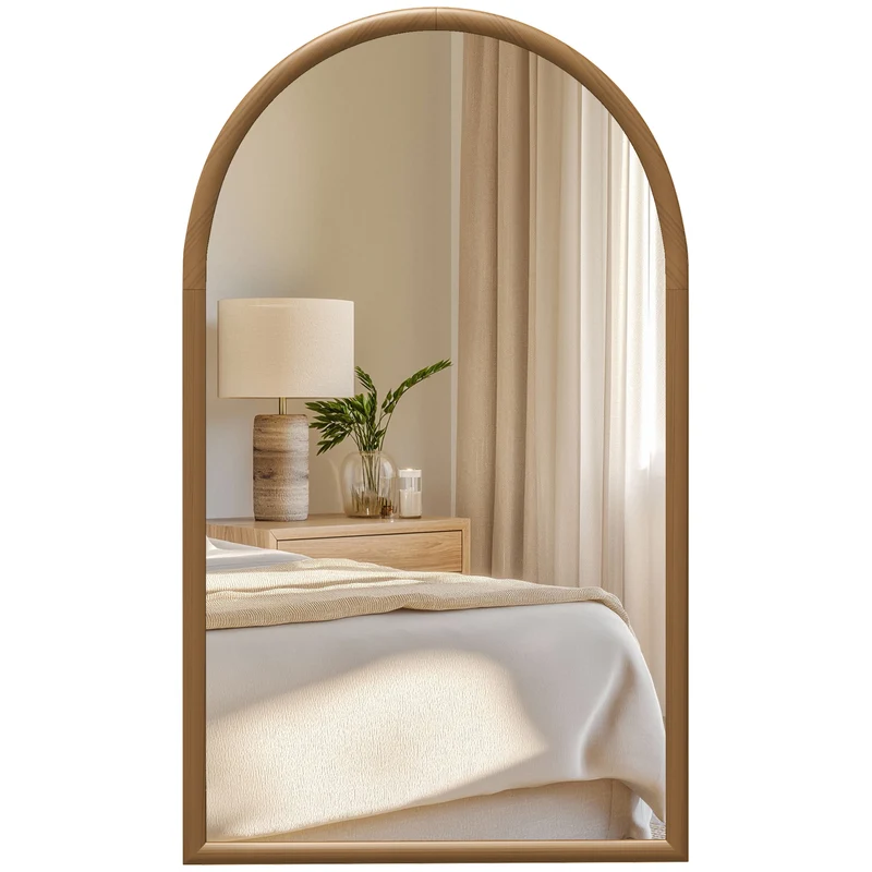 EasyComfort Specchio da Parete ad Arco 110x65cm con Cornice in Legno per Camera e Ingresso, Marrone Scuro