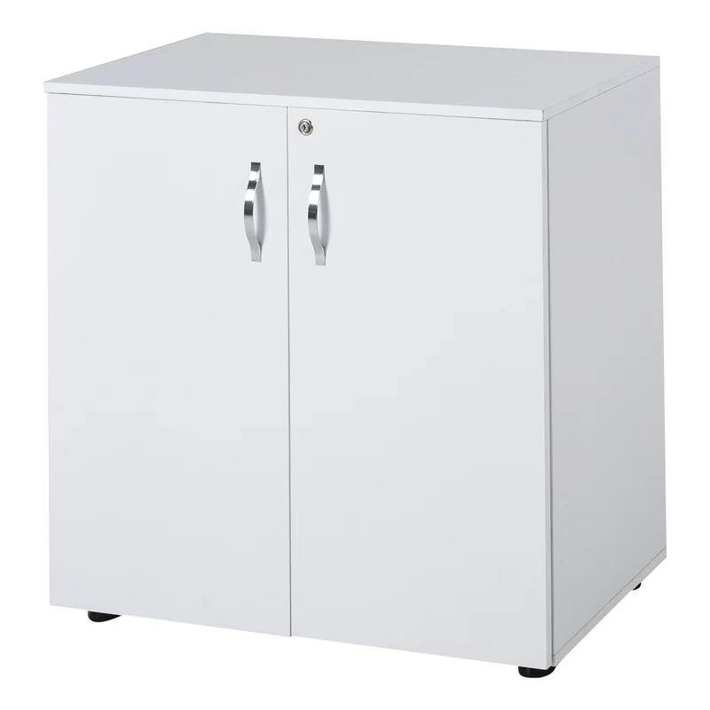 Easycomfort Mobiletto da Ufficio Multiuso con Serratura, Armadietto per Documenti con 2 Ante e Mensola Interna in Legno, Bianco, 80x40x80cm
