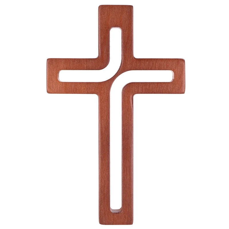 Croce moderna in legno, colore marrone 25x16x1,6 cm