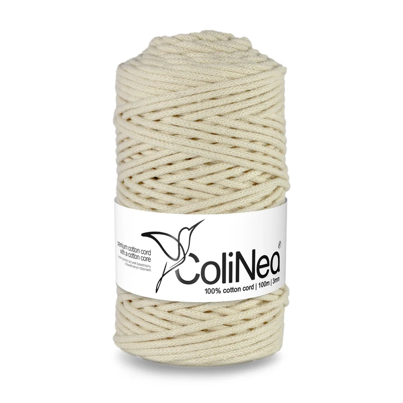 ColiNea, cordoncino in cotone con anima in cotone, intrecciato, 3 mm, 100 m, avorio