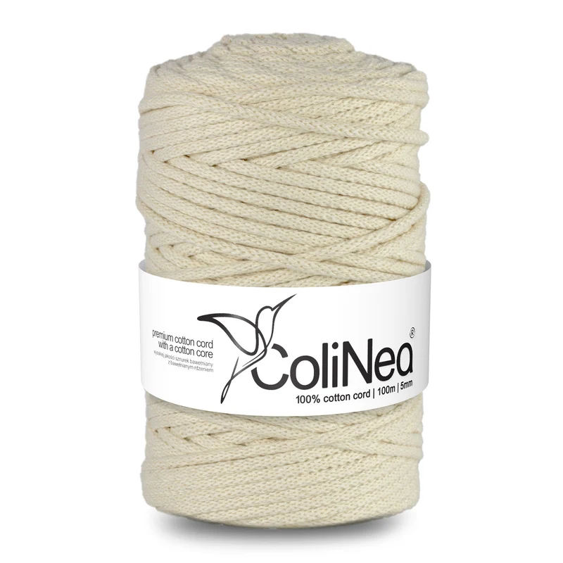 ColiNea, cordoncino in cotone con anima in cotone, intrecciato, 5mm, 100m, avorio, Uncinetto