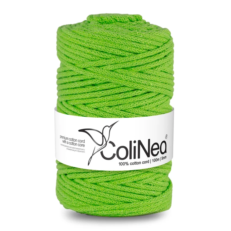 ColiNea, cordino in cotone con anima in cotone, intrecciato, 5 mm, 100 m, verde chiaro