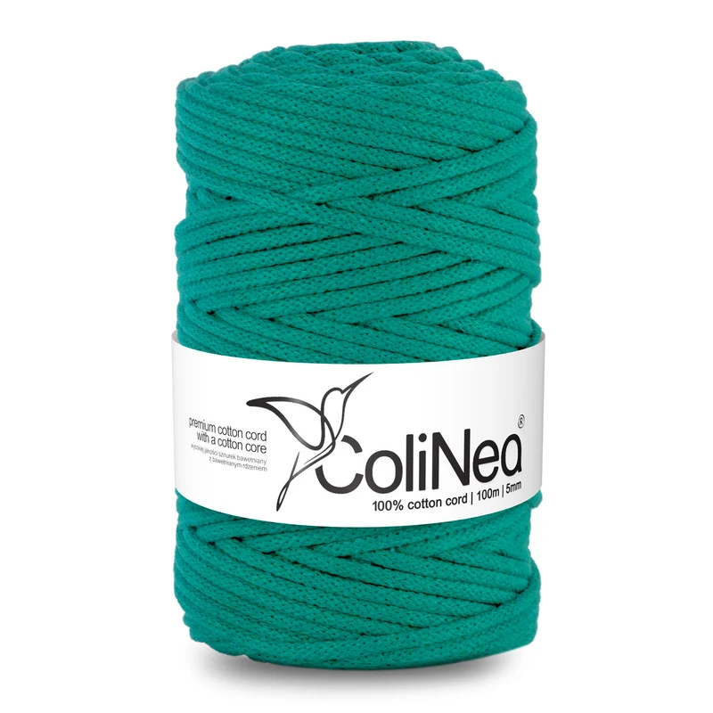 ColiNea, cordoncino in cotone con anima in cotone, intrecciato, 5mm, 100m, Turchese