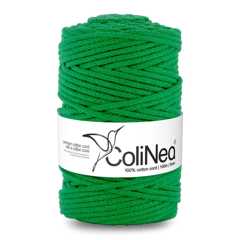 ColiNea, cordino in cotone con anima in cotone, intrecciato, 5 mm, 100 m, verde