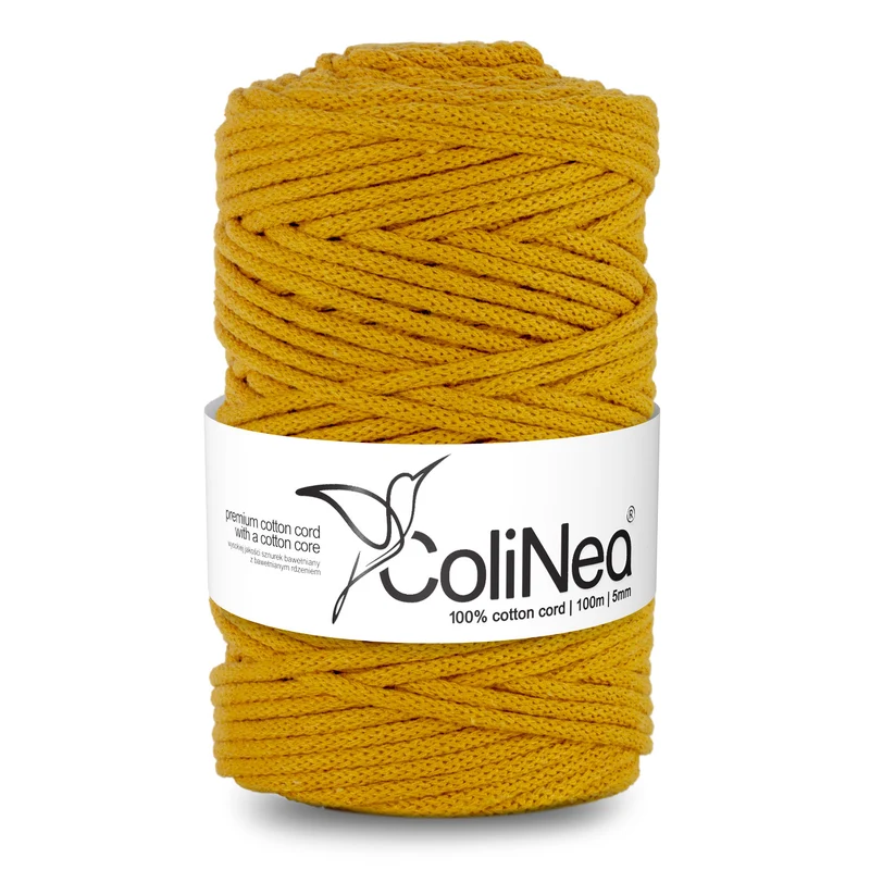 ColiNea, cordoncino in cotone con anima in cotone, intrecciato, 5mm, 100m, senape